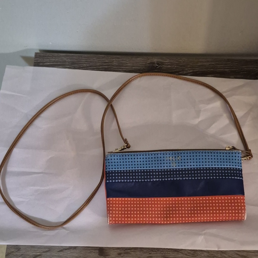 Relic Women's Polka Dot Blue Orange Navy Crossbody Bag with ID Window Accent